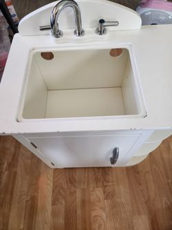Pottery Barn Kids Kitchen sink and cabinet shelf pbkids
