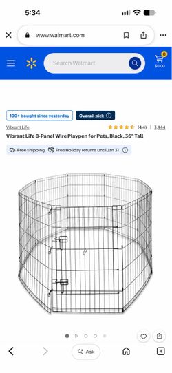 Vibrant Life 8-Panel Wire Playpen for Pets, Black, 36" Tall