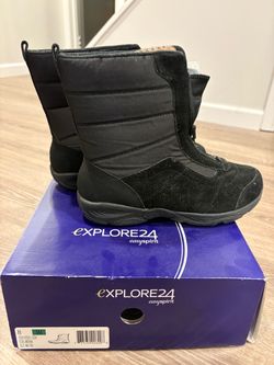 Easy Spirit Explore24 Eselmora Women’s Black Suede Waterproof Winter Snow Boots Size 8 W Wide