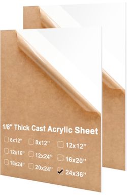 KINLINK 24x36 Plexiglass Sheets 1/8 inch Thick - 3mm White Cast Acrylic Sheet, Plastic Board Polycarbonate Sheet for DIY Project, Craft, Table Top, Ac
