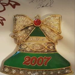Merry Christmas 2007 Bell Ornament. To Remember A Special Date Or Loved One. Green Decorated In Gold