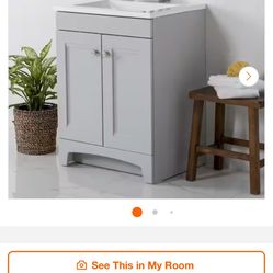 Glacier Bay Delridge 25 in. Single Sink Pearl Gray Bath Vanity with White Cultured Marble Top (Assembled)