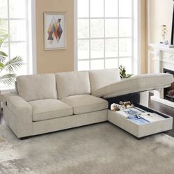 Couch-Latitude Run® Mahwah 98" Chenille Sectional with Storage Chaise
