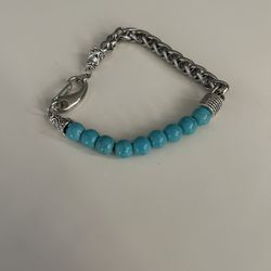 Turquoise Bead and Stainless Steel Chain Bracelet - Unisex Jewelry with Lobster Clasp