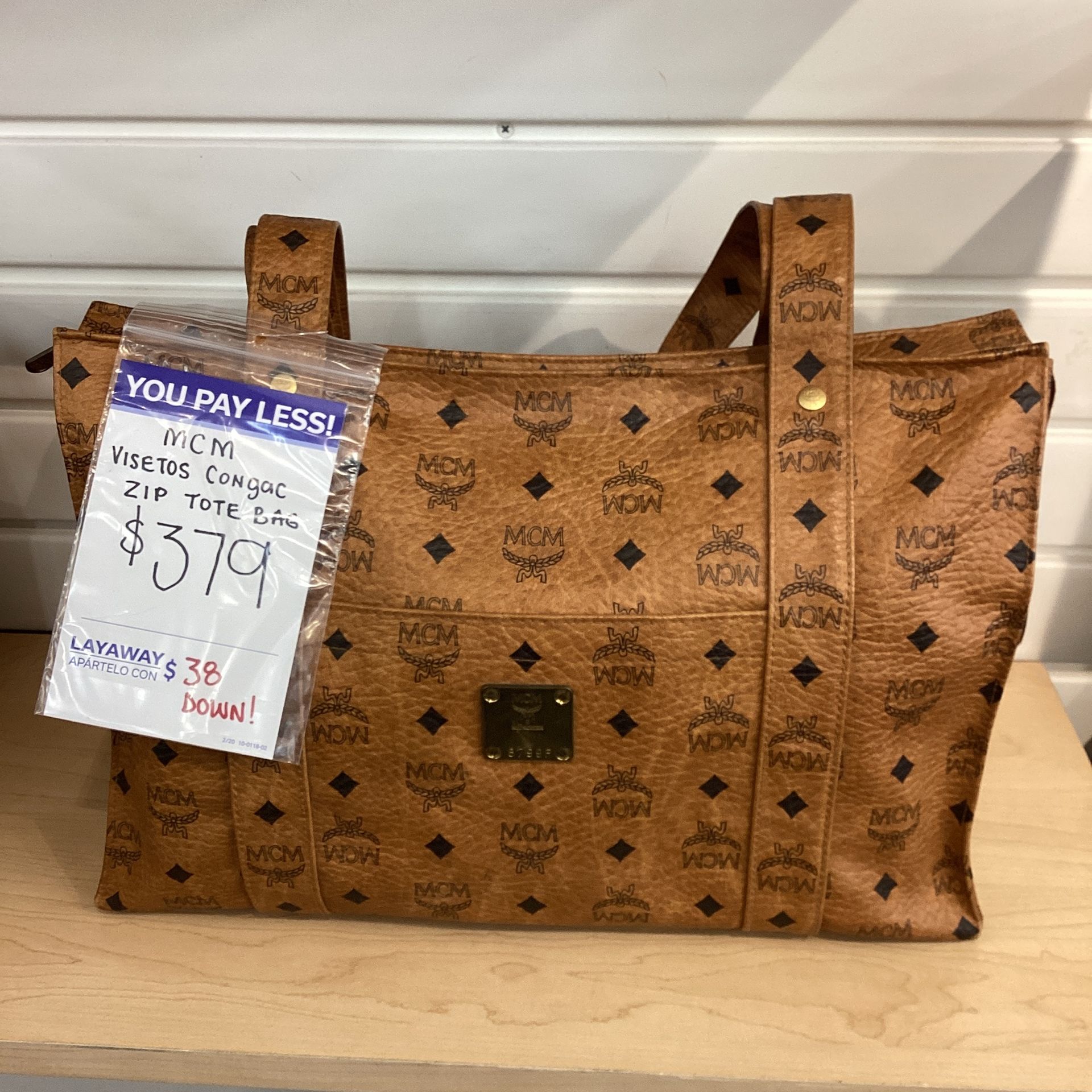 MCM Visetos Cognac Zip Tote Bag