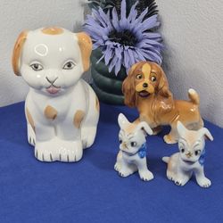 Lot of 4 Vintage Porcelain/Ceramic Dog Figurines, Bank