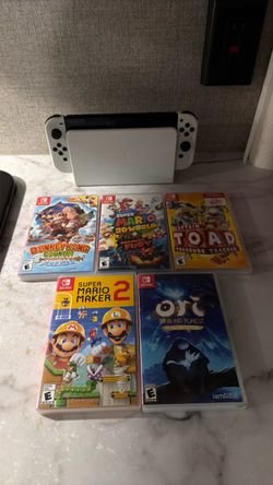 Nintendo Switch OLED White Console  5 GAME BUNDLE