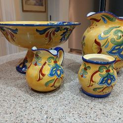 Maxcera-Style Hand-Painted Ceramic Serving & Pitcher Set – 4 Pieces
