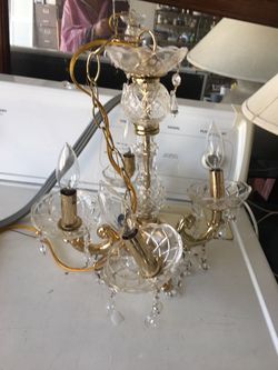 New Crystal and Gold 5-Arm Chandelier