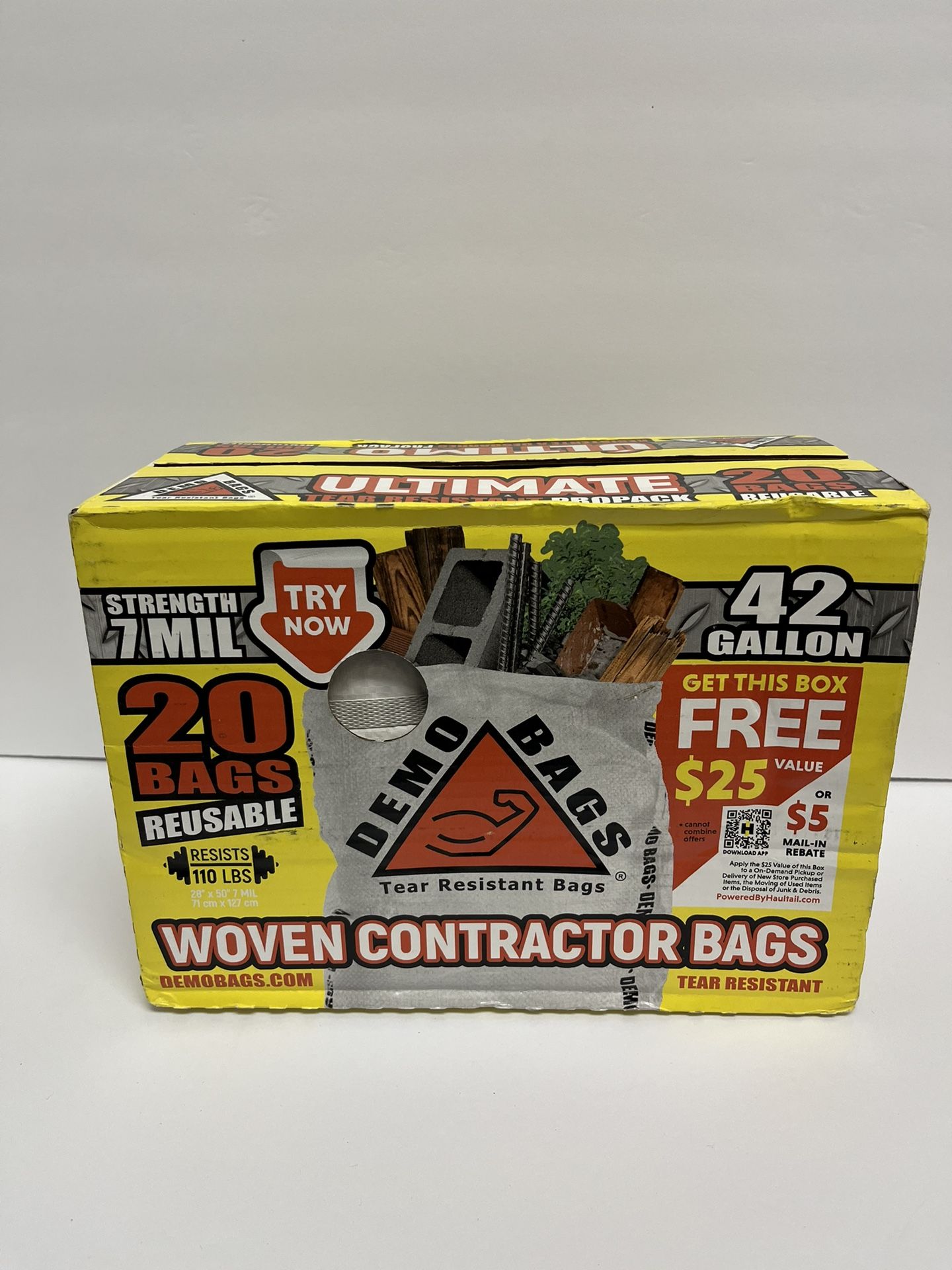 Strength 7 Mil 20 Bags Woven Contractor Bags