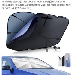 Car Windshield Sunshade Double Layer Umbrella-Hidden umbrella stand-[Outer Cooling Fiber Layer][Built-in Vinyl Insulation] Foldable Car Reflective Vis