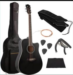 New Sealed Hey! Play 41” Acoustic Guitar Starter Kit with Case & Accessories – Black