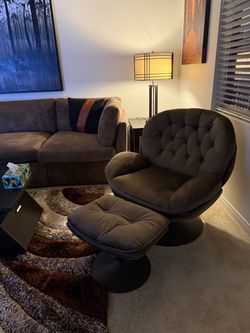 Modern Taupe Velvet Swivel Accent Chair & Ottoman Set