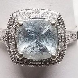 14 K White Gold Aquamarine & Sapphire Ring