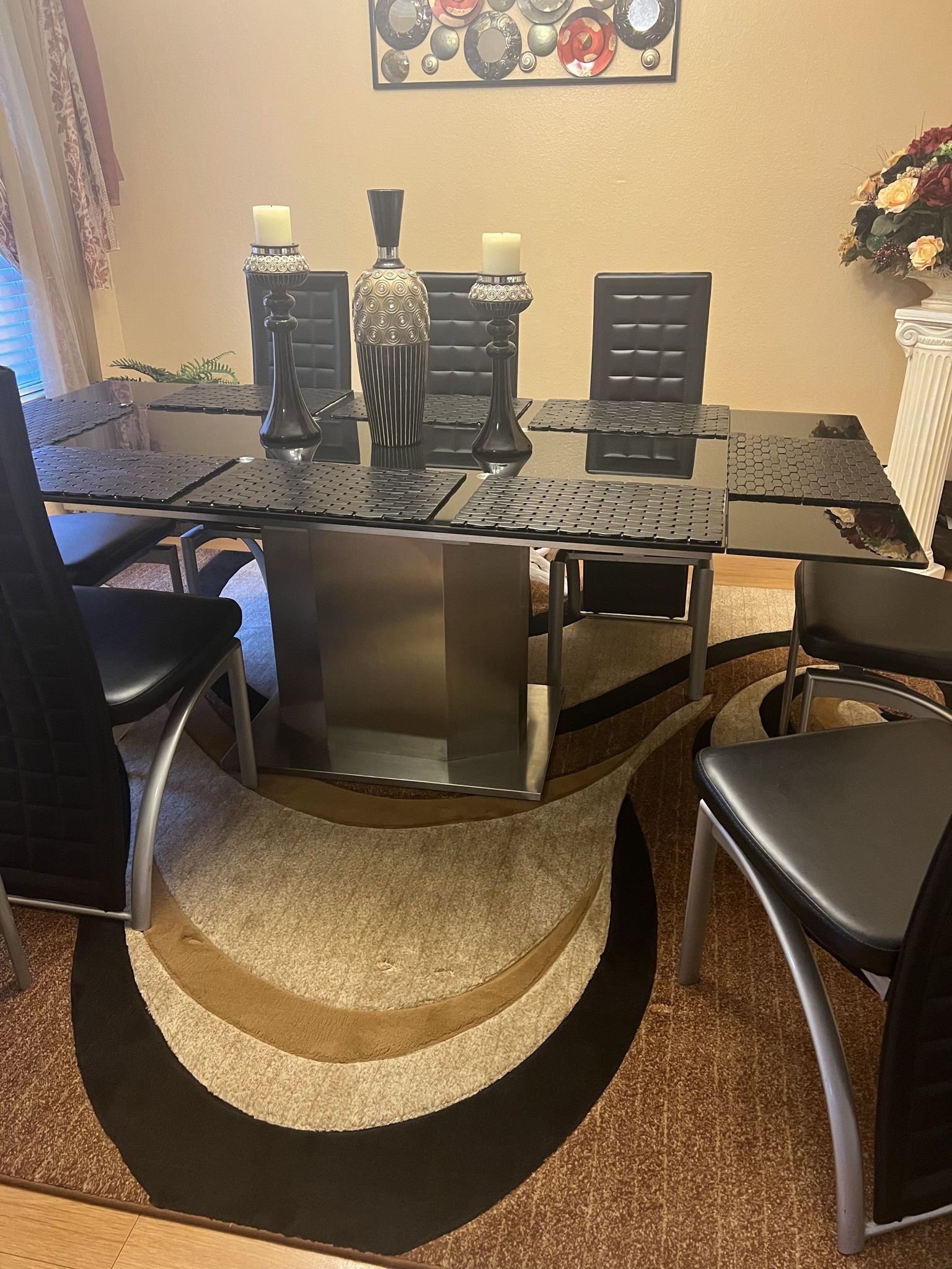 Dining Table Glass Top With Eight Chairs