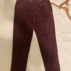 Men’s Vintage Style Corduroy Pants Tapered Leg Chain Hook Back Pocket For Wallet Size 36 Stretch Material Burgundy Maroon