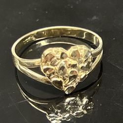 10k Gold Heart ❤️ Nugget  Ring Women’s Girls Anillo Oro 10 Kt