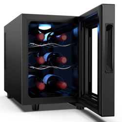 Brand New In The Box- 6 Bottle Wine Cooler, Freestanding Small Wine Fridge with 46-66℉ Digital Temperature Control Thermoelectric Wine Cooler, Counter