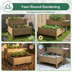 New 2-Tier Raised Garden Bed Outdoor Elevated Garden Box with Storage Shelf