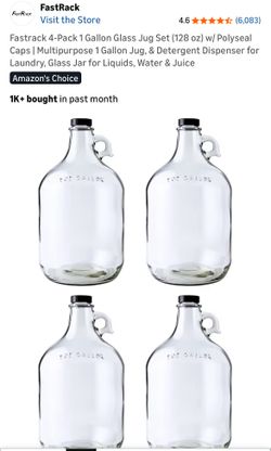 Fastrack 4-Pack 1 Gallon Glass Jug Set (128 oz) w/ Polyseal Caps | Multipurpose 1 Gallon Jug, & Detergent Dispenser for Laundry, Glass Jar for Liquids