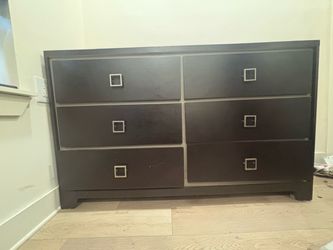 Dark Brown 6-Drawer Wood Dresser + Short Nighstand + Tall Nighstand
