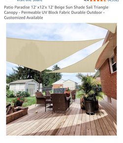 Patio Paradise 12x12x12 Beige Triangle Sun Shade Sail