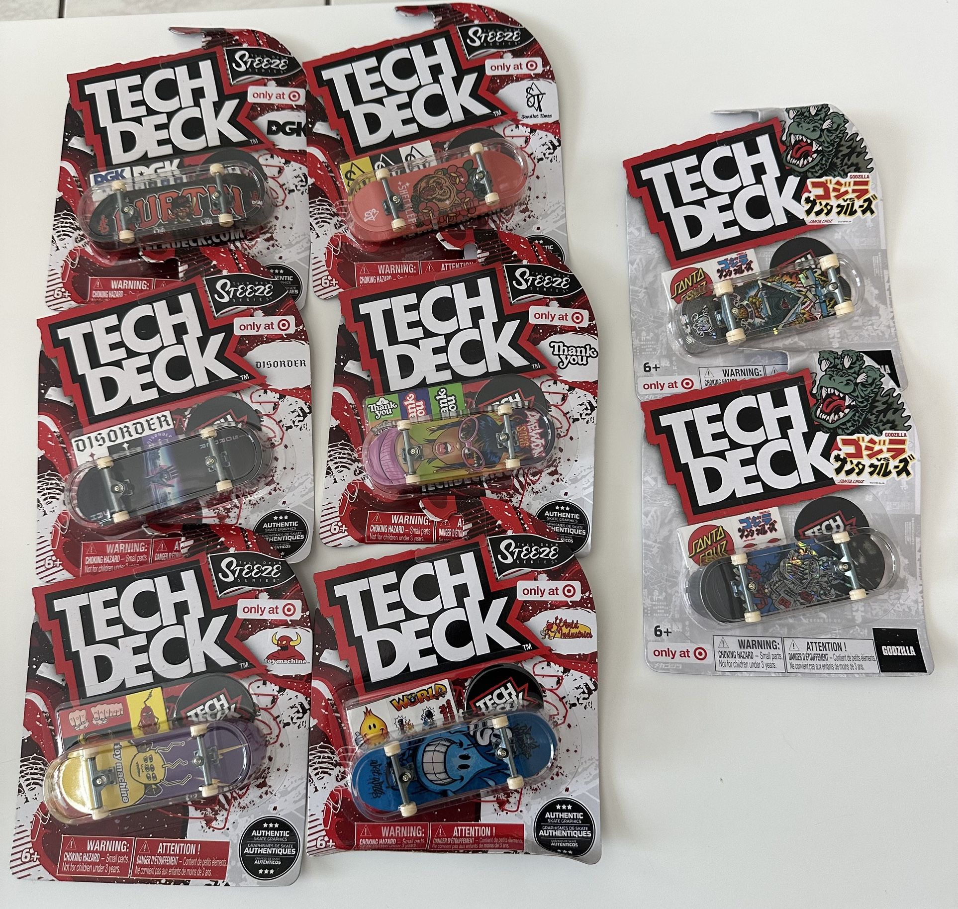 Tech Deck GODZILLA X SANTA CRUZ Fingerboards ULTRA RARE - Set Of 8