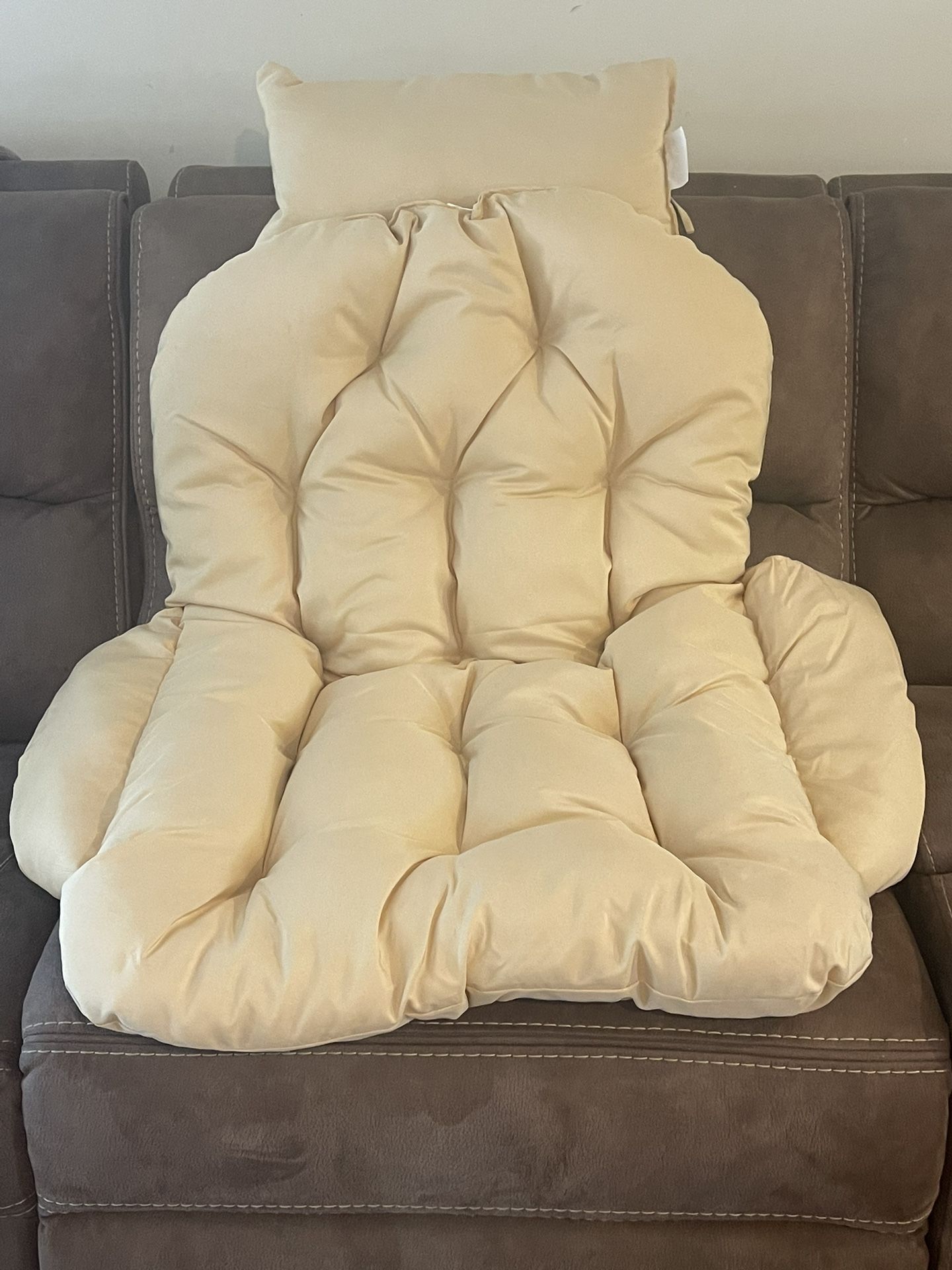 BEIGE EGG CHAIR AND HEADREST CUSHIONS 