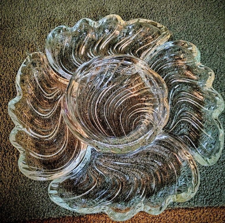 Vintage Kromex Handblown HEAVY Glass 5 part Heavy Swirled Glass Pieces