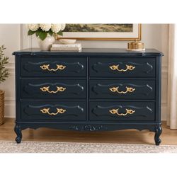 French Provincial Navy Refinished Lowboy Dresser