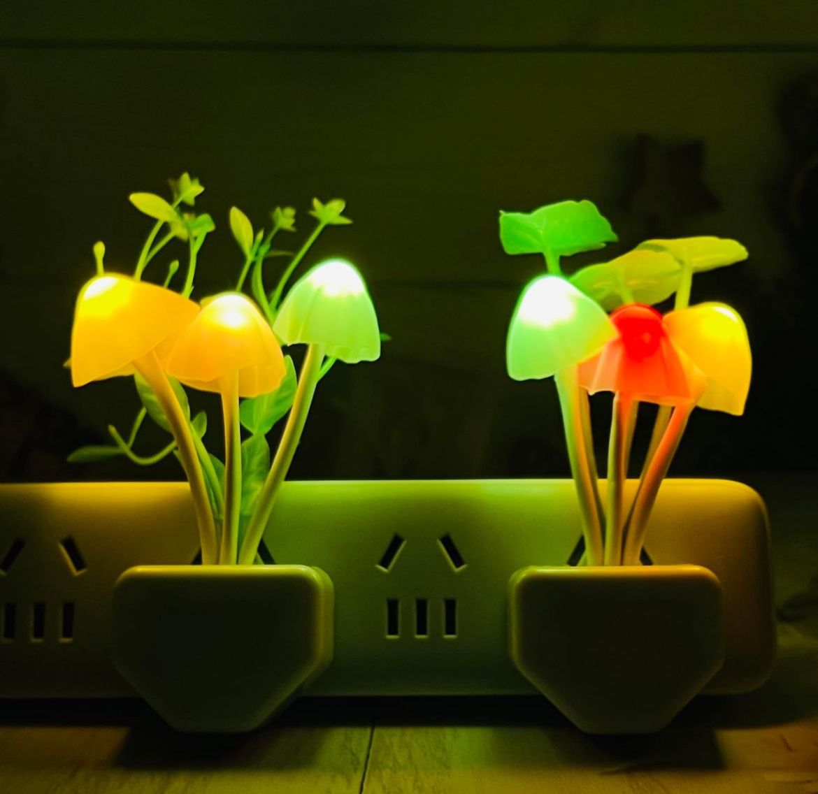 2 Pack Sensor LED Night Lights, Color Changing Plug-in Led Mushroom Dream Bed Lamp for Kids Children Adults, Dusk to Dawn Sensor Auto On/Off
