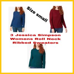 3 Jessica Simpson Roll Neck Ribbed Sweaters 