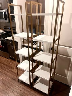 Twin Gold & White Display Shelves Set of 2 in Good Condition (pick up Lakeline Mall area)