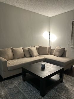 Beige L-Shaped Sectional Sofa / Chaise Lounge
