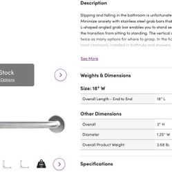 2 CSI Bathware   L-shaped Vertical Angle Bathroom Safety Grab Bar In Satin Stainless Finish