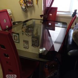 Red  Dinner  Glass 4 Chair