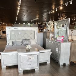 King Bed Frame, Dresser, Mirror And Nightstand 