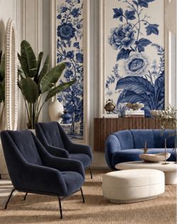 Pair of VIG Furniture Navy Blue Sculptural Lounge Chairs