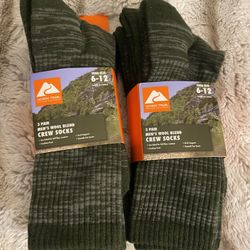 Ozark Trail Outdoor Equipment 2-3pair Men’s 6-12” Wool Blend Crew Socks GRN/BRN