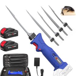 Electric Fillet Knife Cordless Rechargeable Fishing Knife with 4 Titanium Plating Stainless Steel Blades, 12V High Torque Motor with 2 2.0Ah Batteries