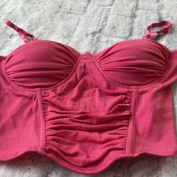 Large Glitter Pink Tank Top Sexy Juniors Padded Corset Fuchsia Womens Club wear 