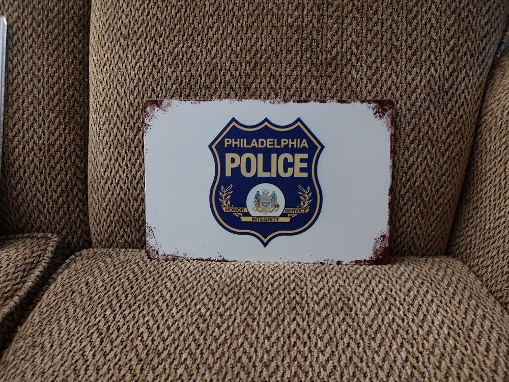 PHILADELPHIA POLICE METAL SIGN.  12" X 8".  NEW.  PICKUP ONLY.