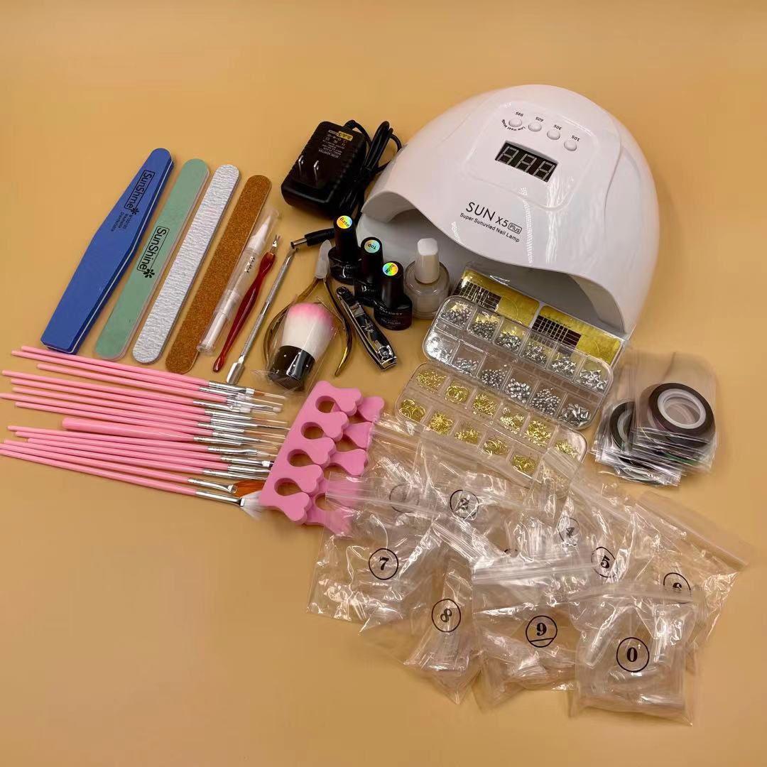 UV Led Nail Lamp Kit,Gel Nail Polish Starter Kit with uv Light-110W Nail Dyer,15pcs Nail Brush Set,12pcs Manicure Pedicure Kit,Decoration Striping Tap