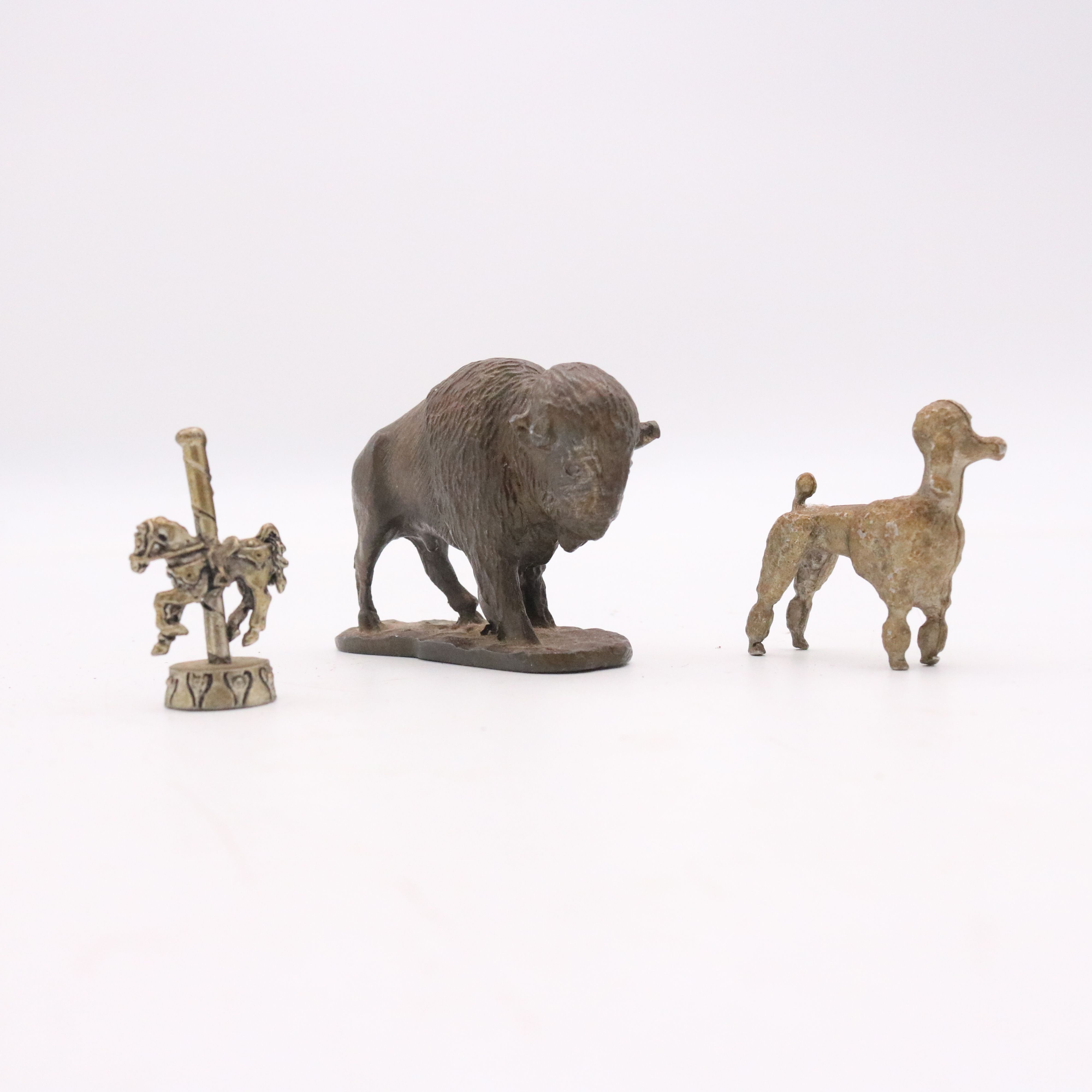 Lot of 3 Brass Buffalo / Bison / Carousel Poodle Figurines 1"