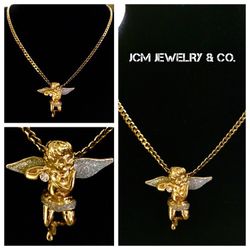 14K Gold Plated Cuban Chain With Angel Pendant