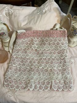 Cottage Core Cottage Floral Print And Lace Tote Bag, Handmade 