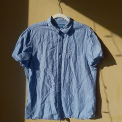 Perry Ellis Linen Blend Short Sleeve Botton Down Shirt Top Mens  Size L Large