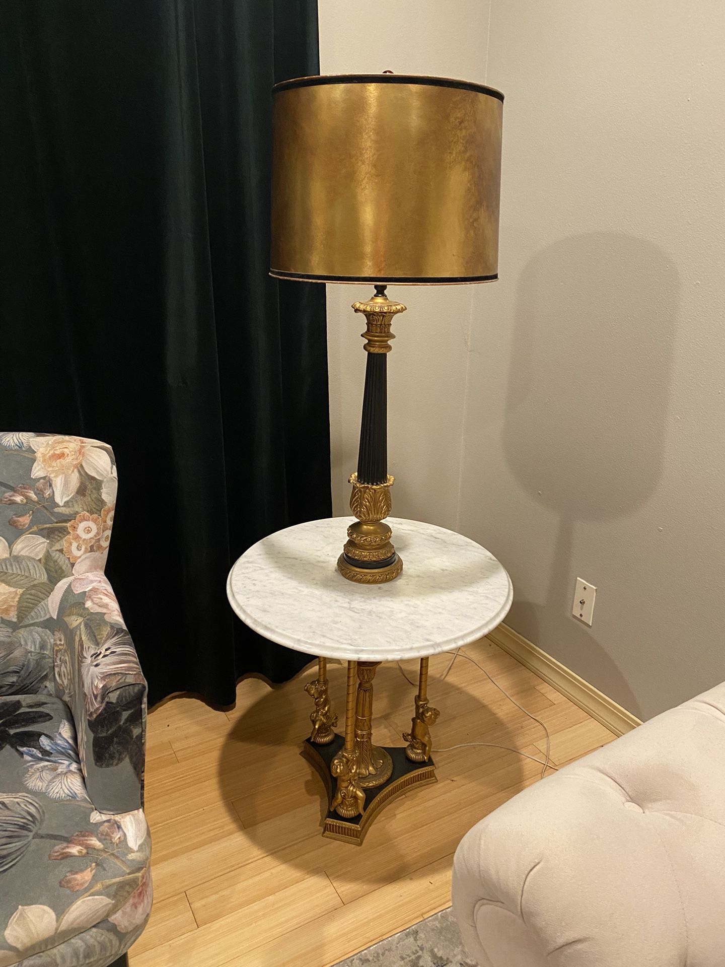Antique lamp with marble table
