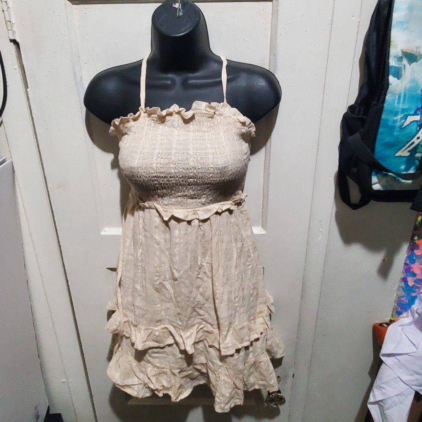 Women's Summer New Elegant Solid Back Tie Ruffle Hem Short Dress Size M