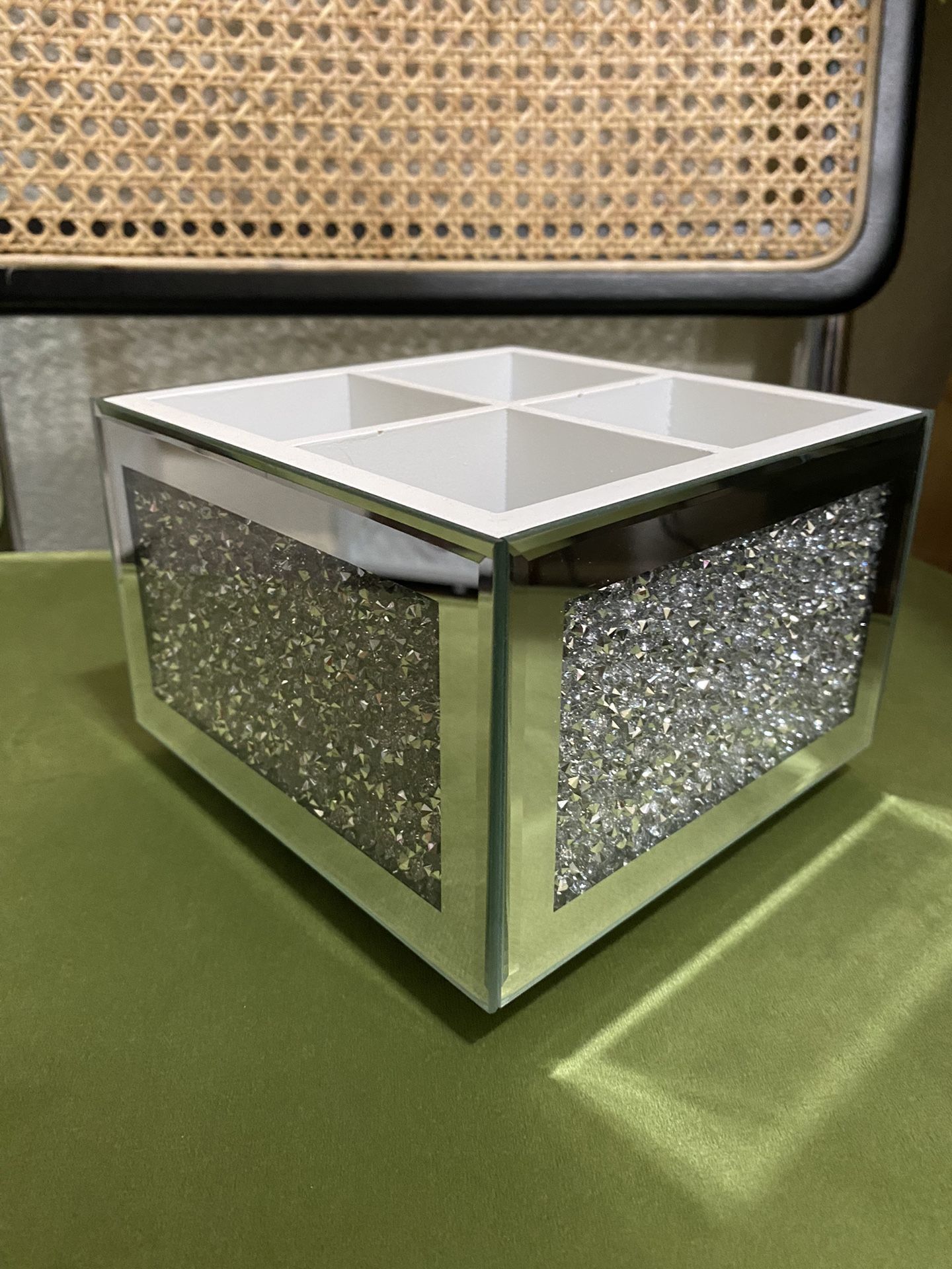Crystal Mirrored Organizer/ Remote/ Makeup Brush Holder